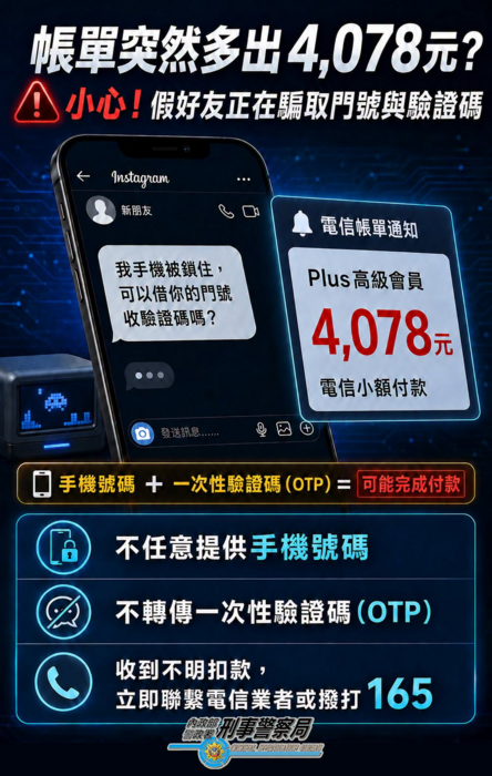 簡訊OTP詐騙手法宣導海報