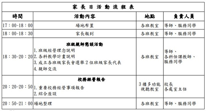 【公告】114學年度第1學期家長日相關訊息~~圖片